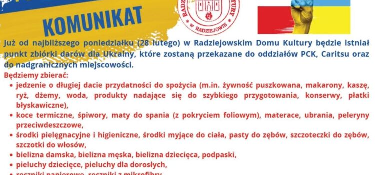 Radziejowski Dom Kultury pomaga Ukrainie Radziejowski Dom Kultury pomaga Ukrainie