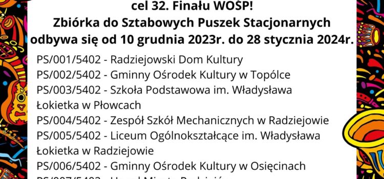 Wykaz puszek sztabowych na 32. Finał WOŚP